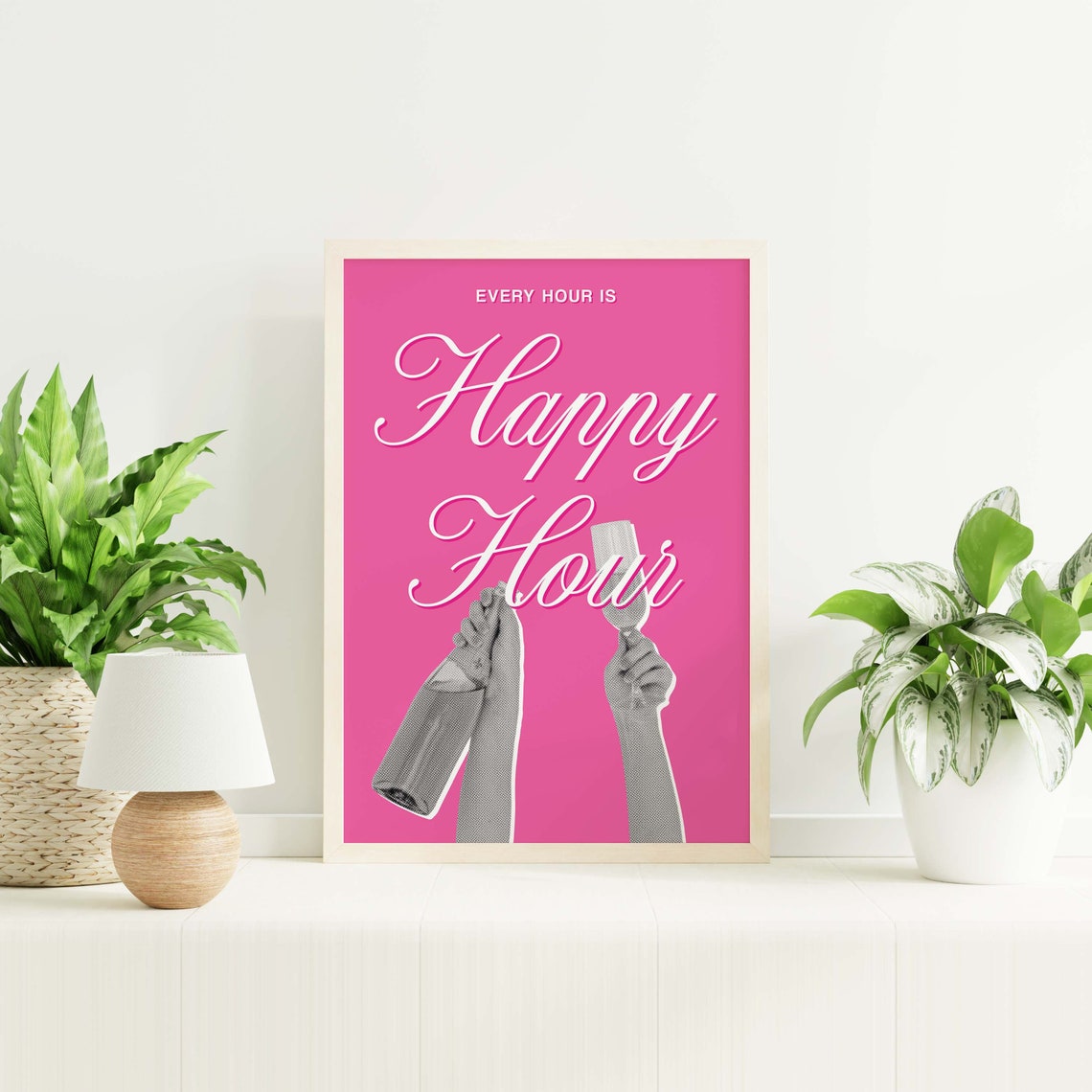 Every Hour Is Happy Hour Print Art Cute Pink Bar Car Print Trendy Cocktail Bar Art Kitchen Wall Art - Image 6