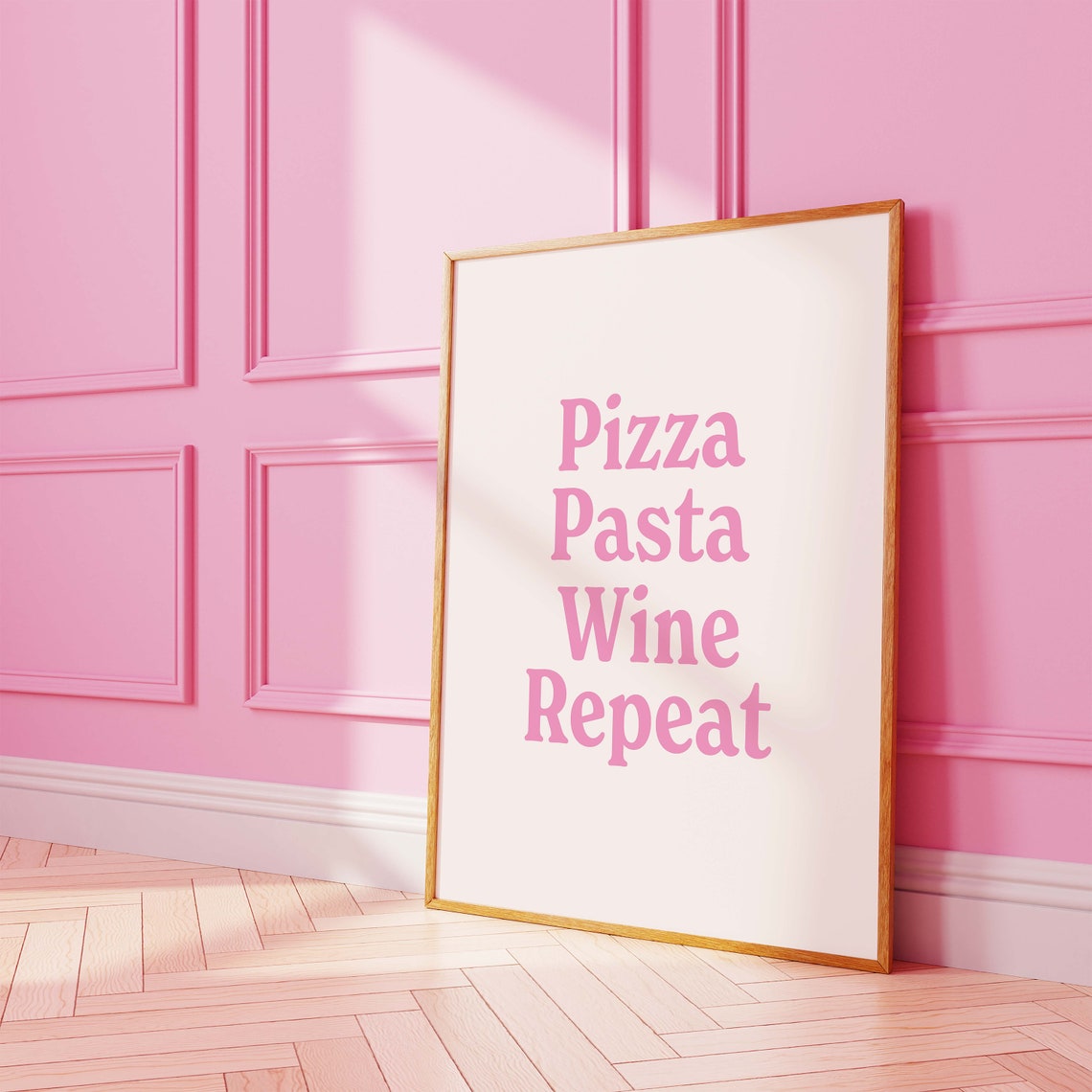 Pizza Pasta Wine Repeat Print Art Aesthetic Kitchen Decor Cute Cooking Wall Art Trendy Food Wall Art - Image 2