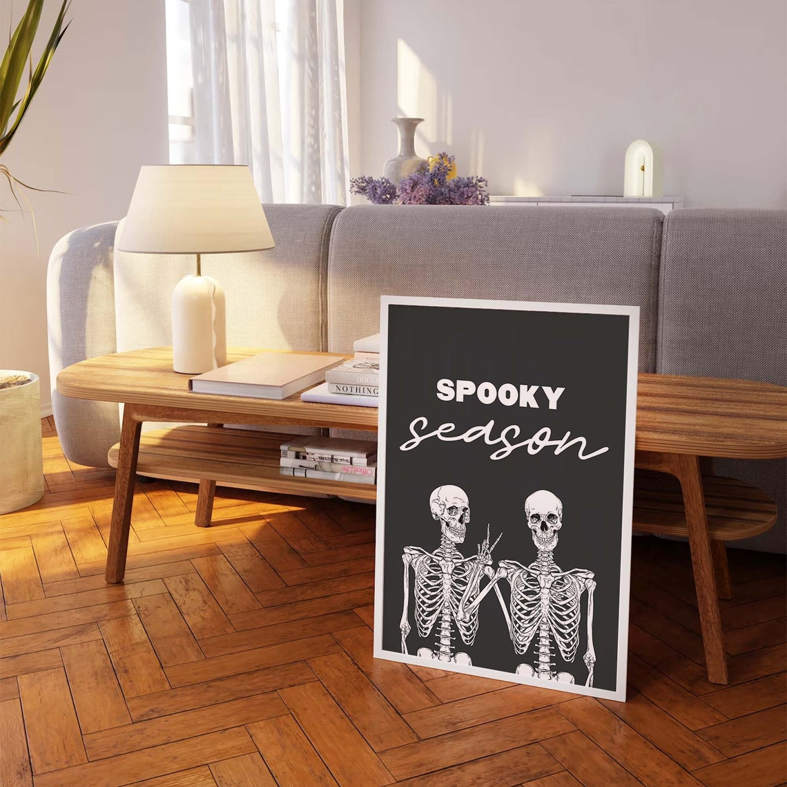 Spooky Season Skeleton Print Art Cute Black Halloween Wall Decor Trendy Halloween Wall Art - Image 5