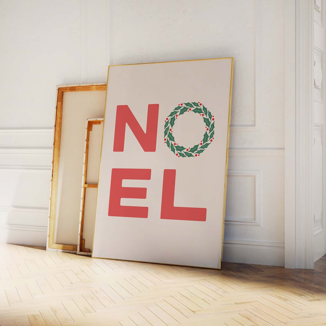 Noel Red Block Letter Holly Wreath O Classic Christmas Word Wall Print - Image 4