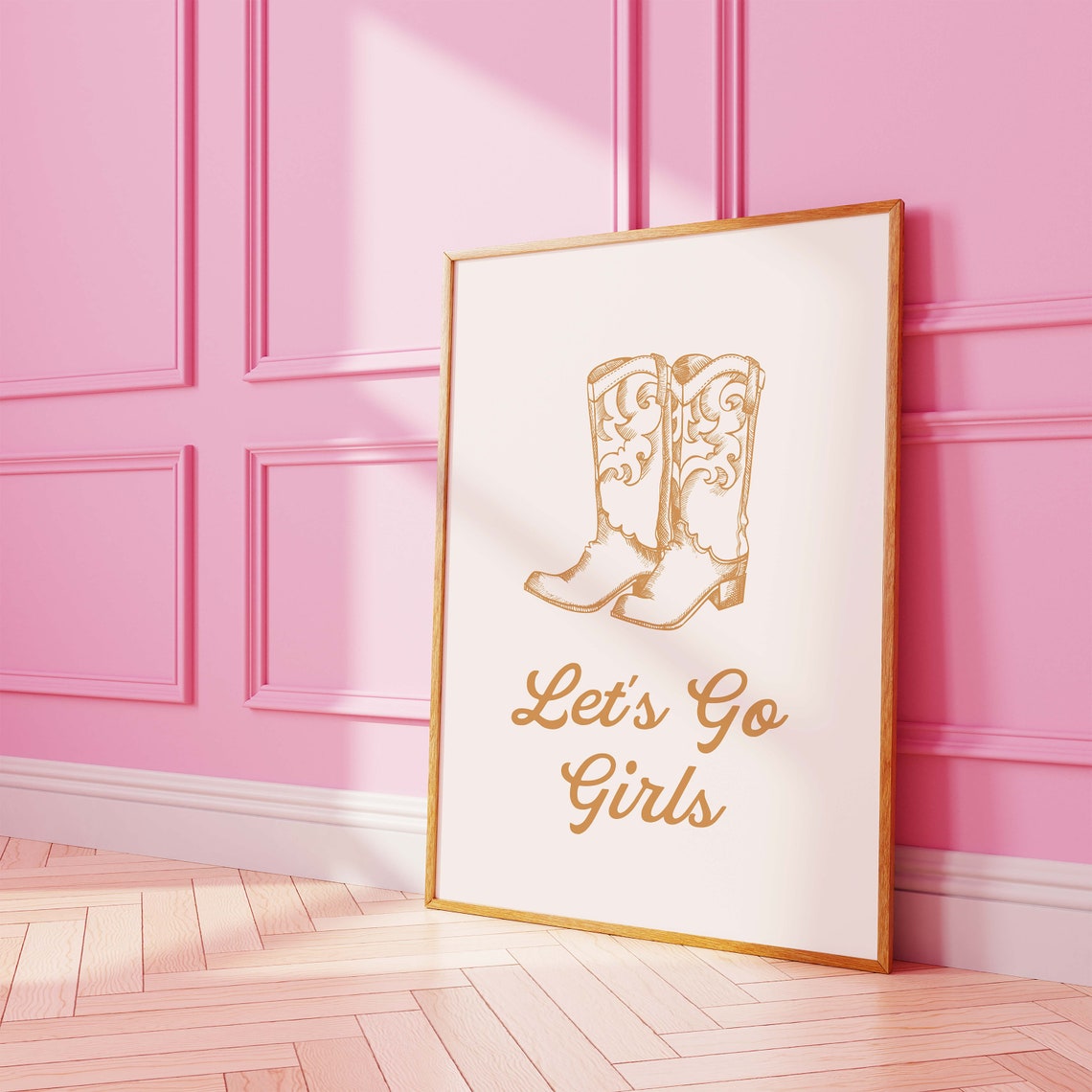 Lets Go Girls Cowboy Boots Gold Script Western Decor Art Poster - Image 4