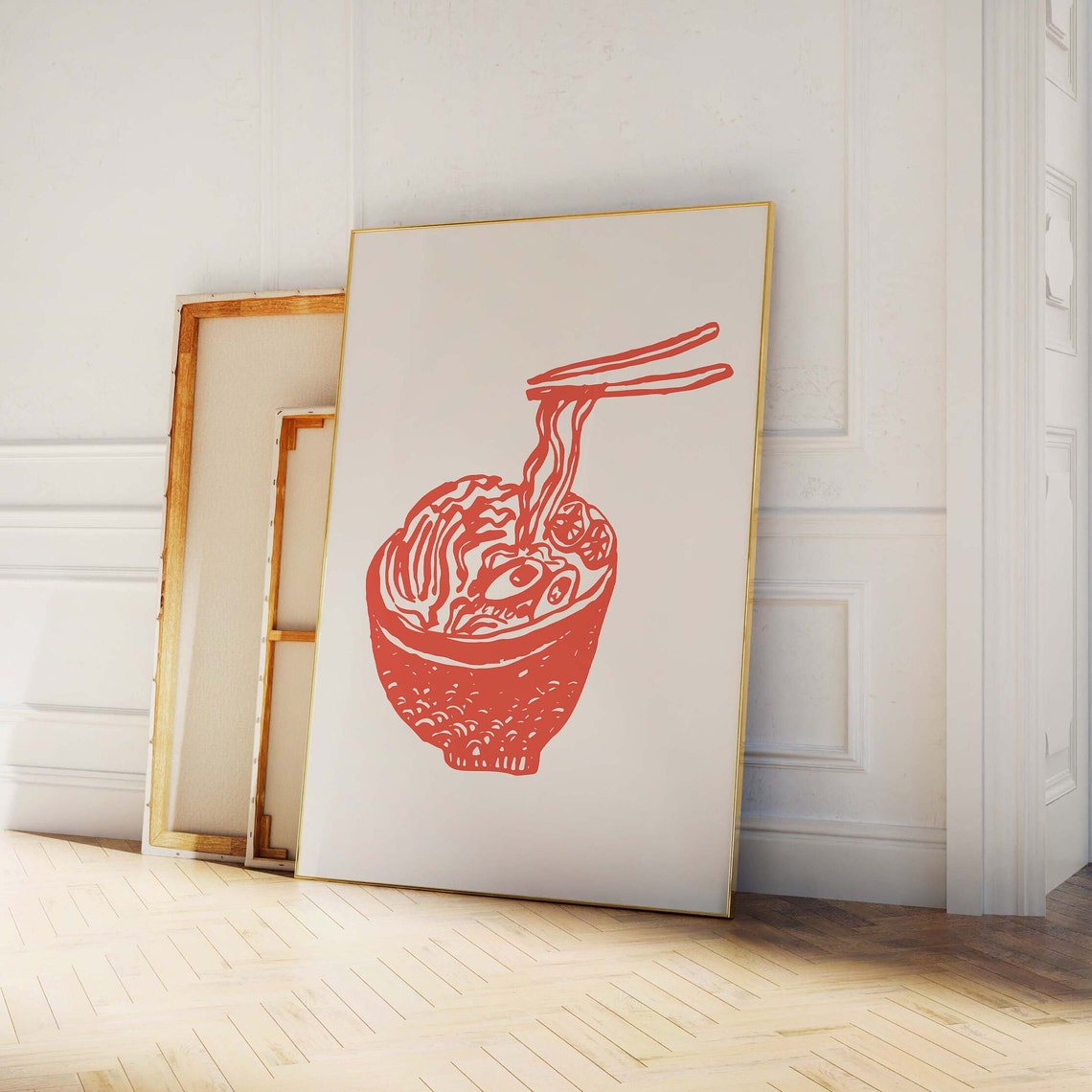 Red Ramen Bowl Noodle Illustration Retro Japanese Kitchen Decor Poster - Image 2