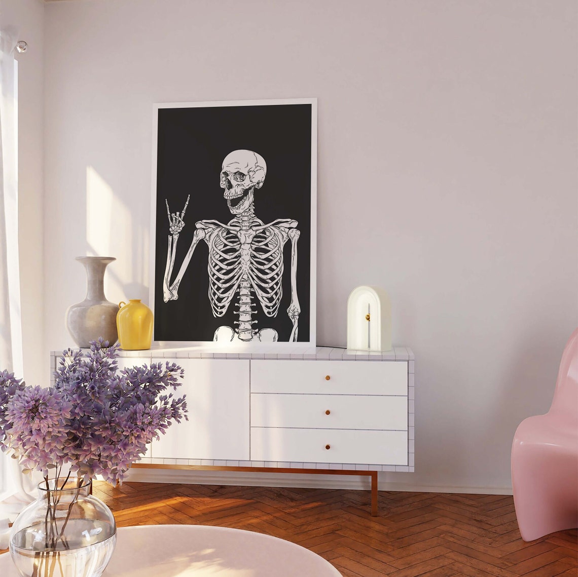 Skeleton Print Art Cute Black Halloween Wall Decor Trendy Halloween Wall Art Spooky Season Poster - Image 5