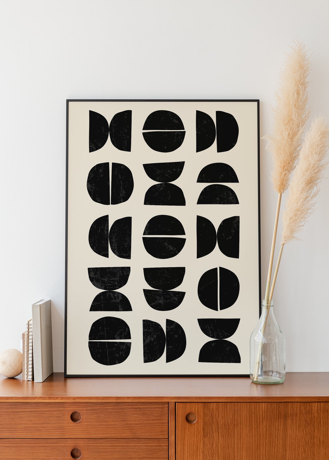Abstract Black Wall Print Art Mid Century Modern Minimal Abstract Shapes Art Cute Trendy Wall Art - Image 3