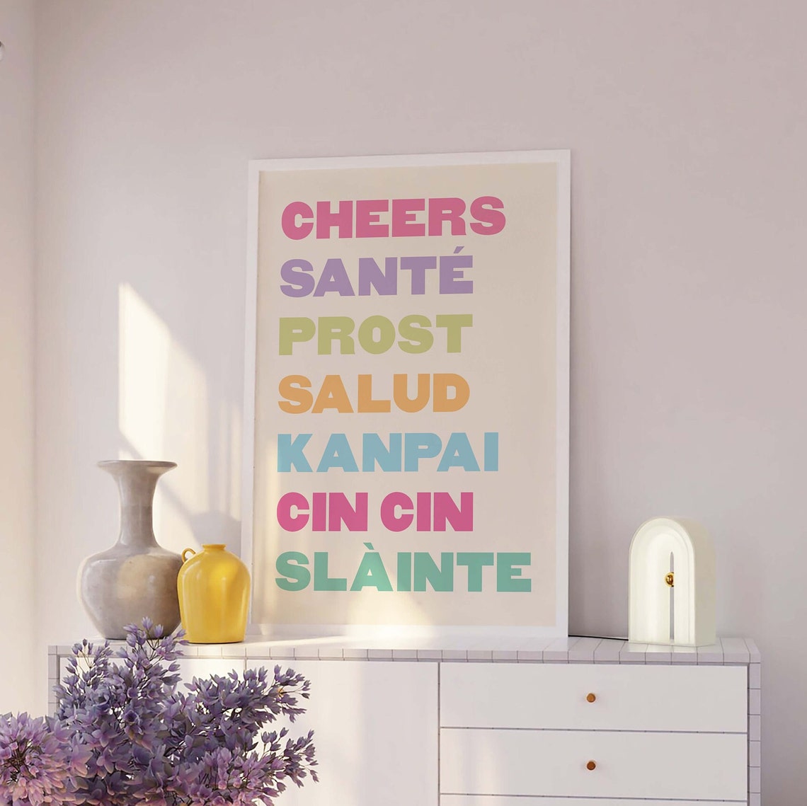 Cheers In Seven Languages Colorful Bar Cart Typography Wall Poster - Image 2