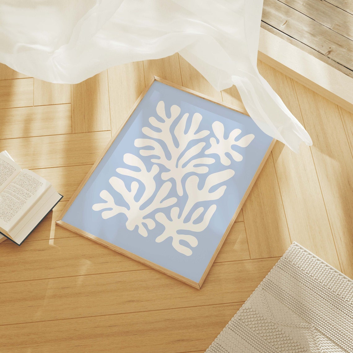 White Coral on Blue Abstract Ocean Art Poster for Coastal Decor - Image 3