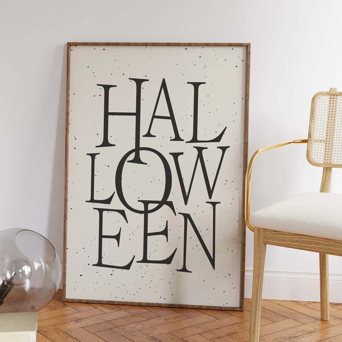 Halloween Stacked Lettering Minimal White Quote Wall Decor Poster
