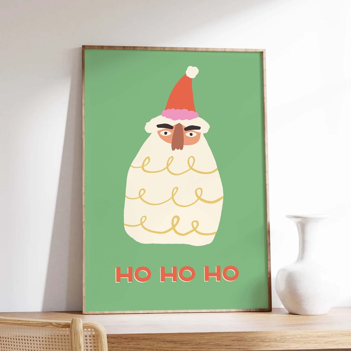 Cute Santa Claus Ho Ho Ho Green Retro Holiday Poster for Kids - Image 3