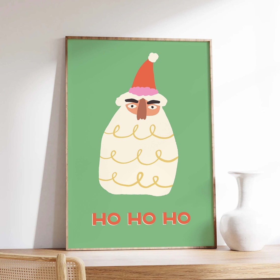 Santa Print Art Cute Christmas Decor Boho Holiday Wall Art Trendy Christmas Art Print - Image 3