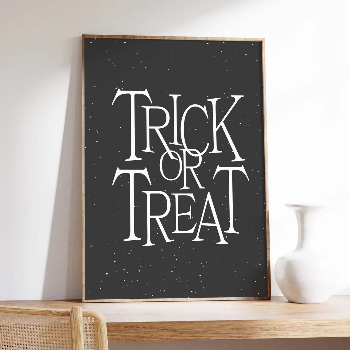 Trick Or Treat Minimal Black Halloween Quote Wall Decor Poster