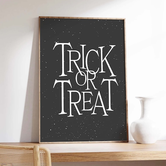 Trick Or Treat Minimal Black Halloween Quote Wall Decor Poster