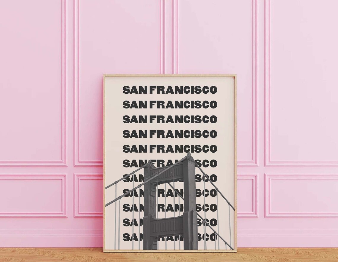 San Francisco Golden Gate Bridge Black White Retro City Travel Poster - Image 3
