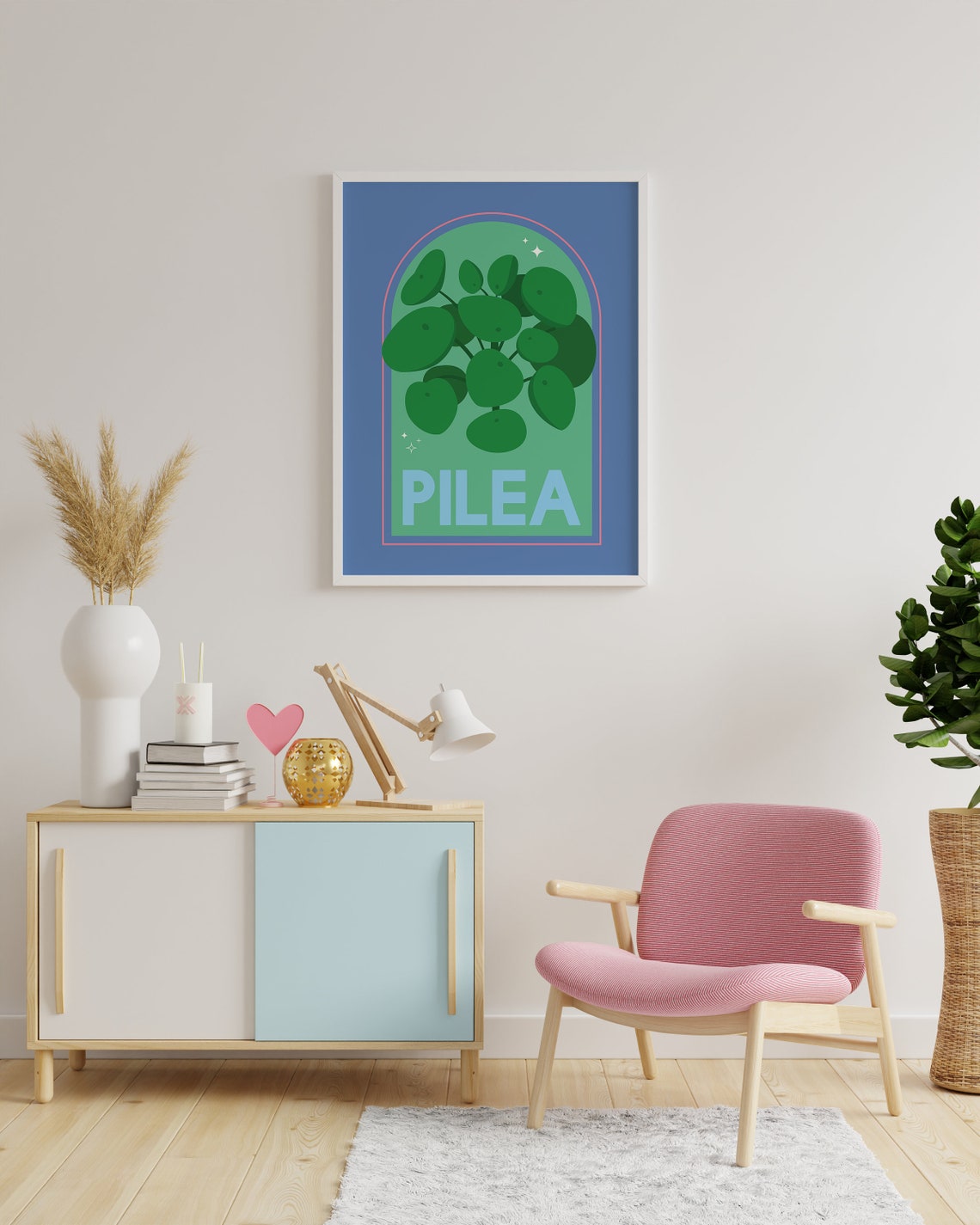 Pilea Houseplant Blue Arch Modern Botanical Illustration Poster - Image 5