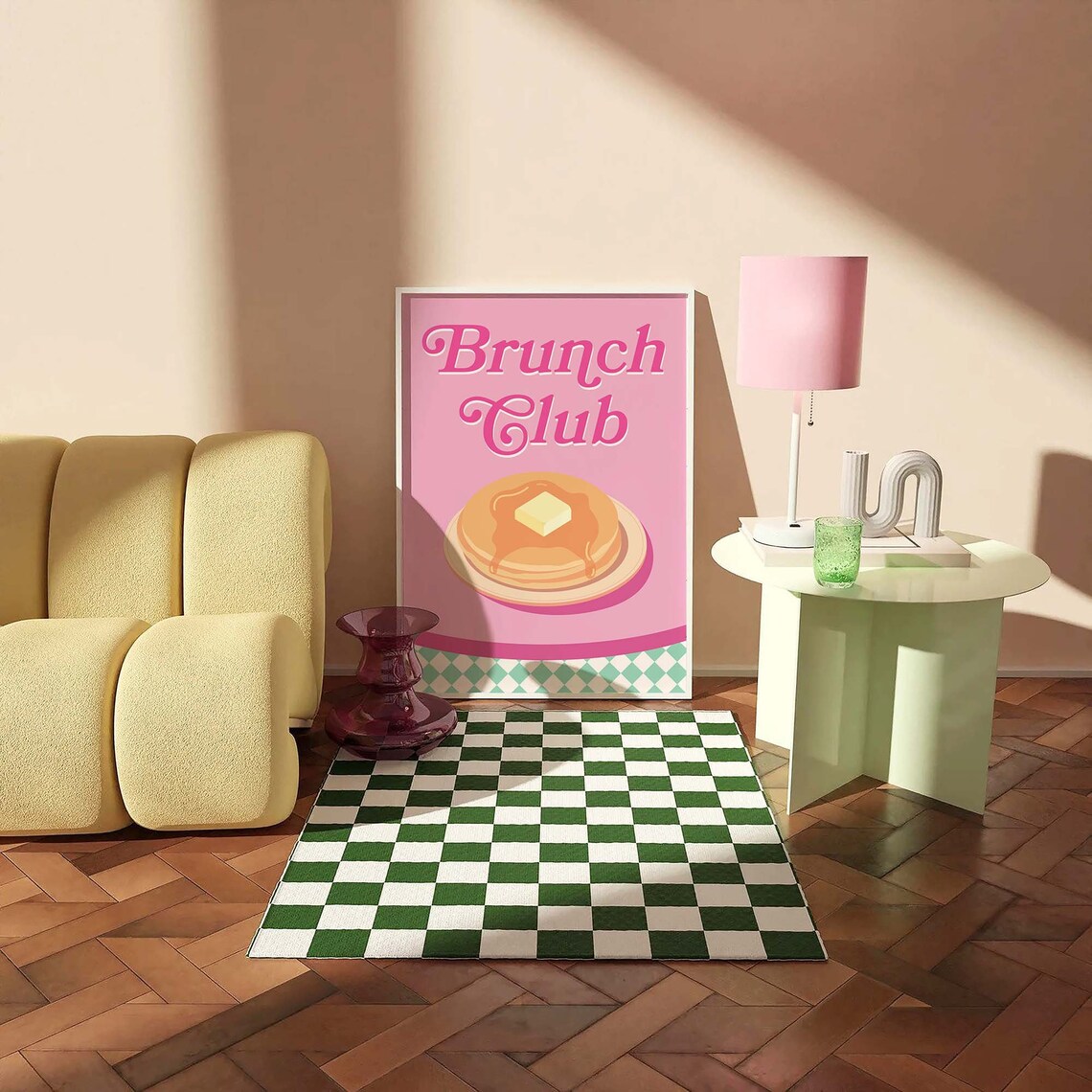 Brunch Club Pink Pancakes Retro Kitchen Breakfast Food Poster - Image 2
