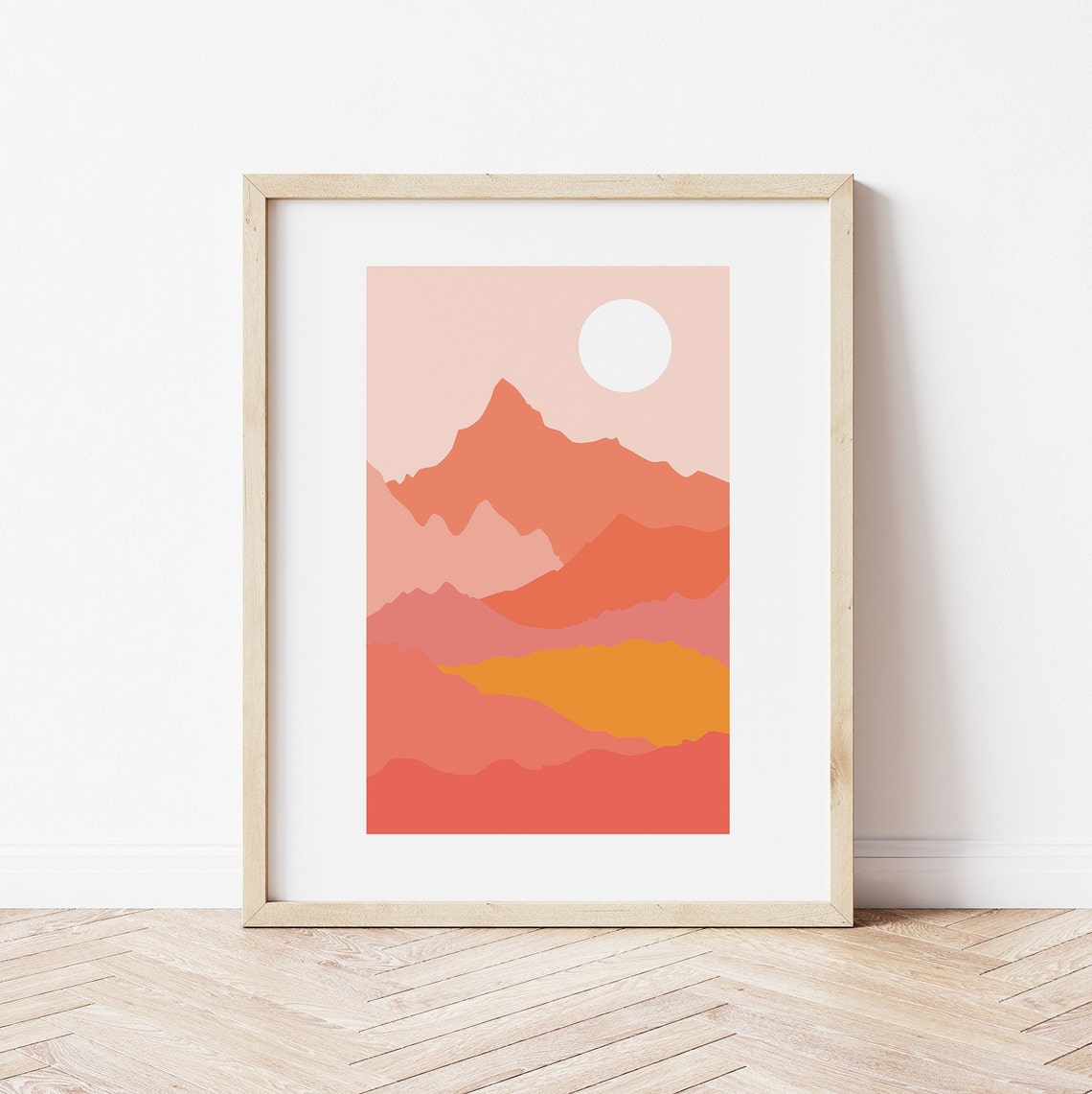 Terracotta Mountain Layers Sunset Abstract Boho Landscape Poster