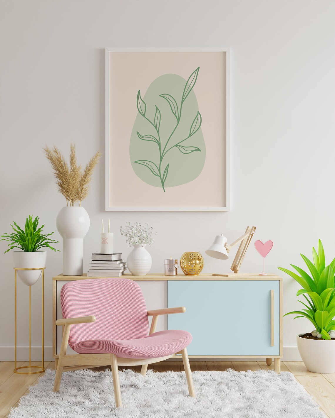 Sage Green Branch Line Art Poster with Soft Organic Botanical Shape - Image 4