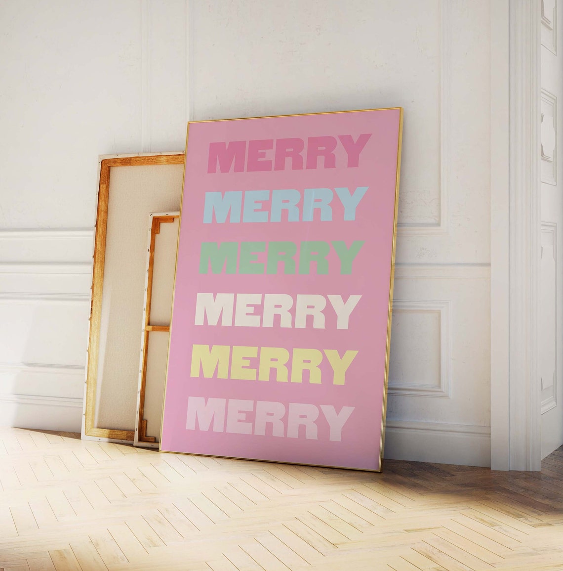 Merry Repeated Pastel Typography Pink Christmas Quote Poster - Image 4