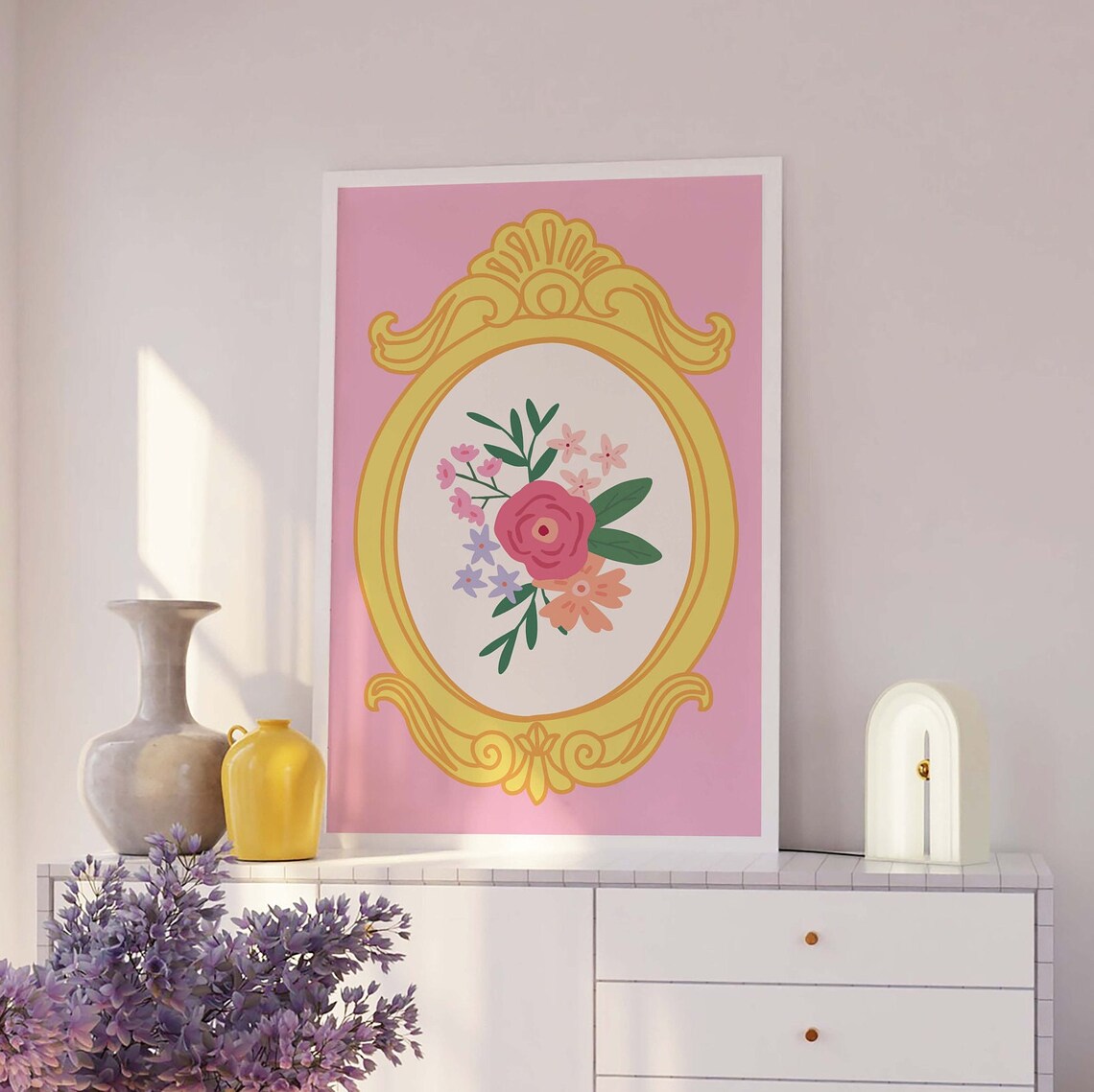 Pink Gold Vintage Ornate Frame Floral Bouquet Poster For Girls Room - Image 2