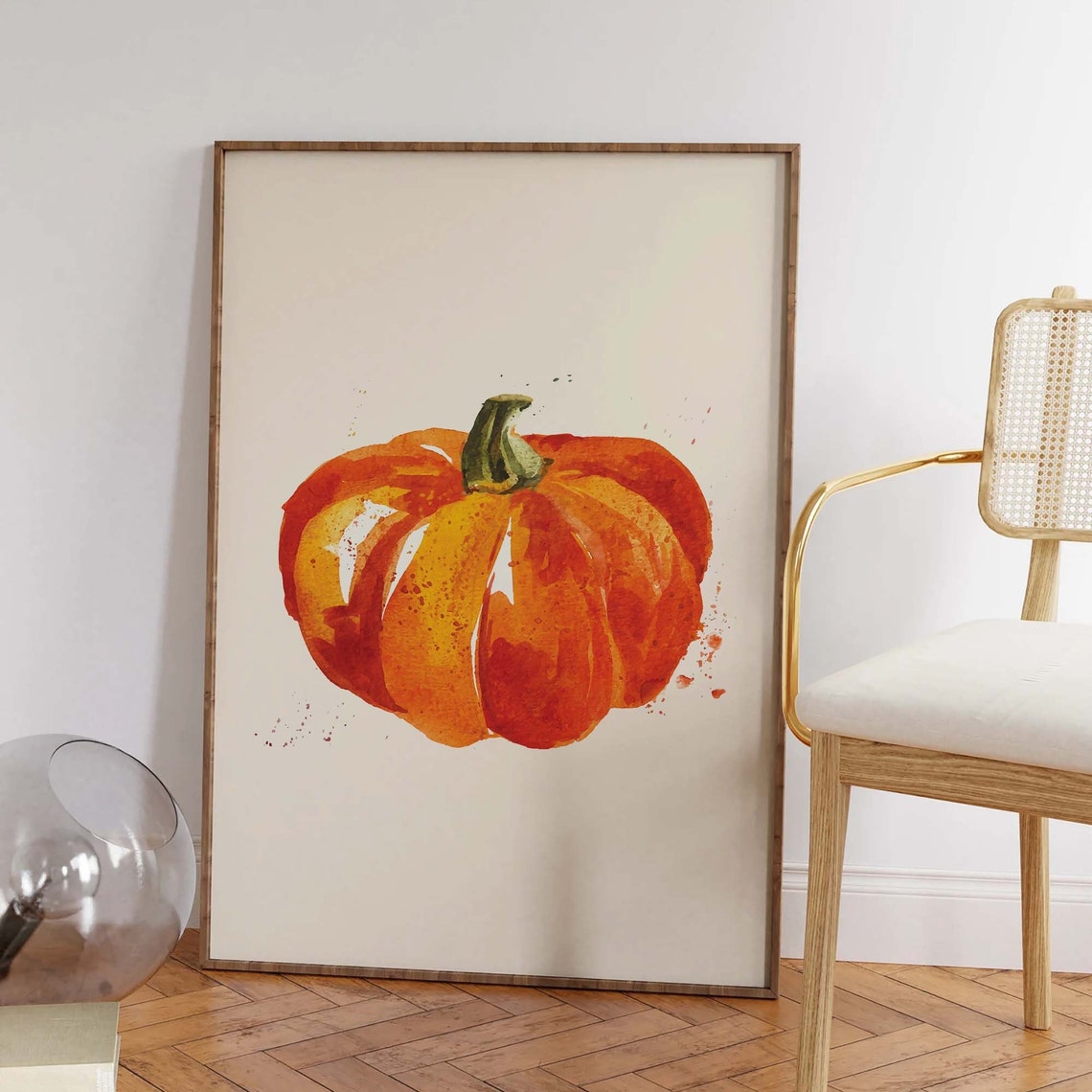 Watercolor Pumpkin Orange Fall Botanical Art Wall Decor Poster - Image 3
