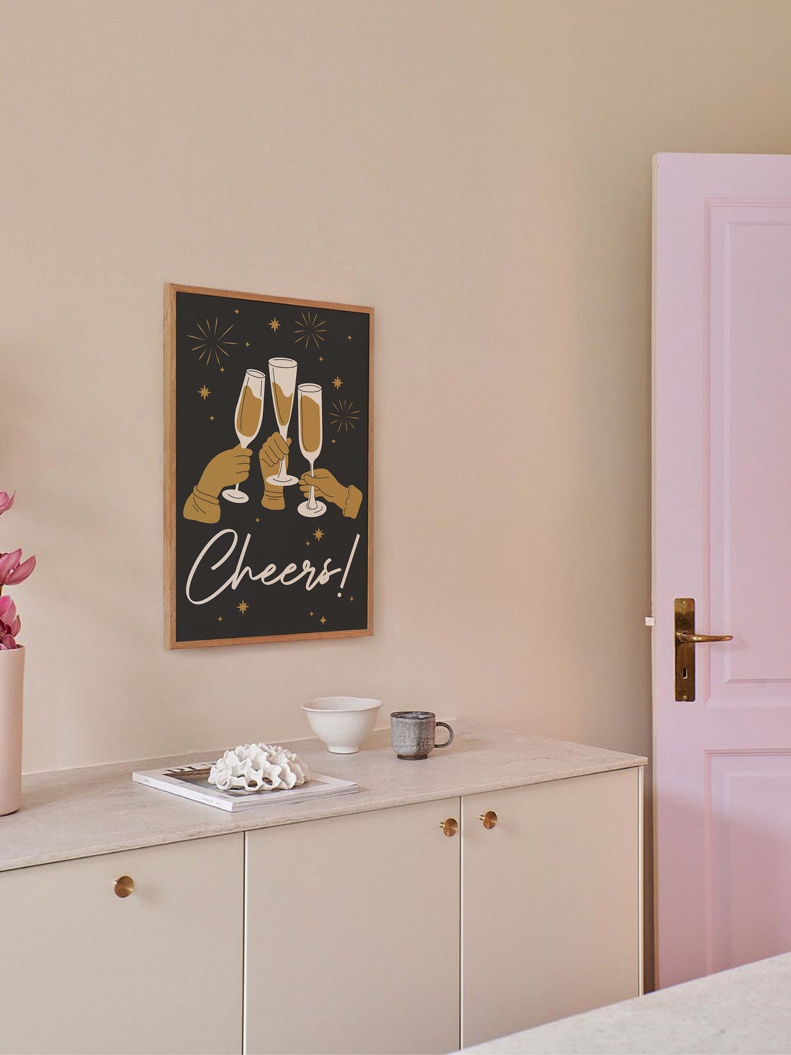 Cheers Print Art Black And Gold New Years Eve Print Cute Holiday Wall Decorations - Image 6