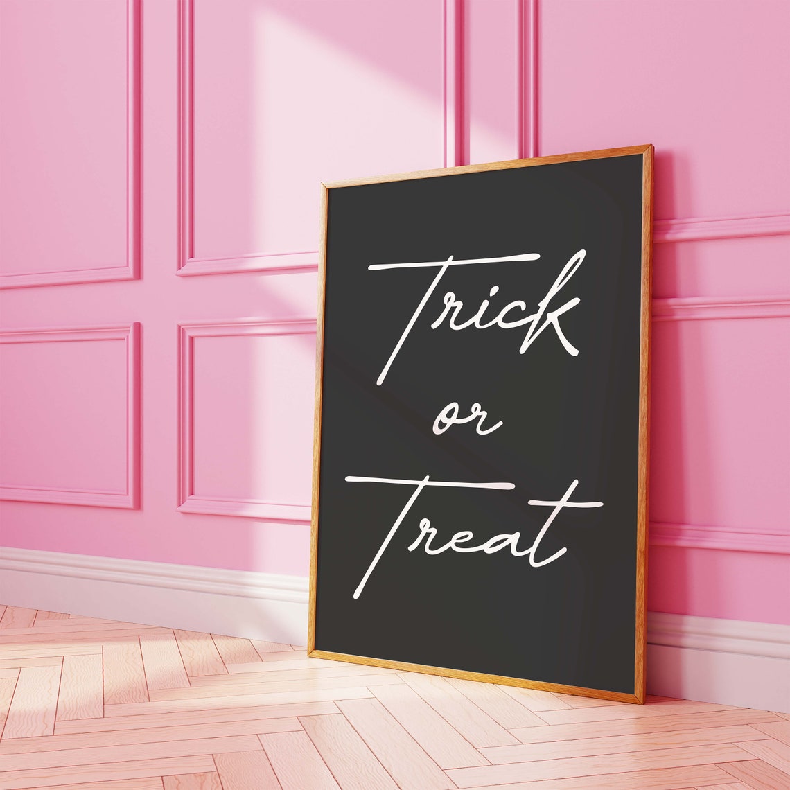 Trick Or Treat Script Lettering White on Black Halloween Wall Art - Image 6