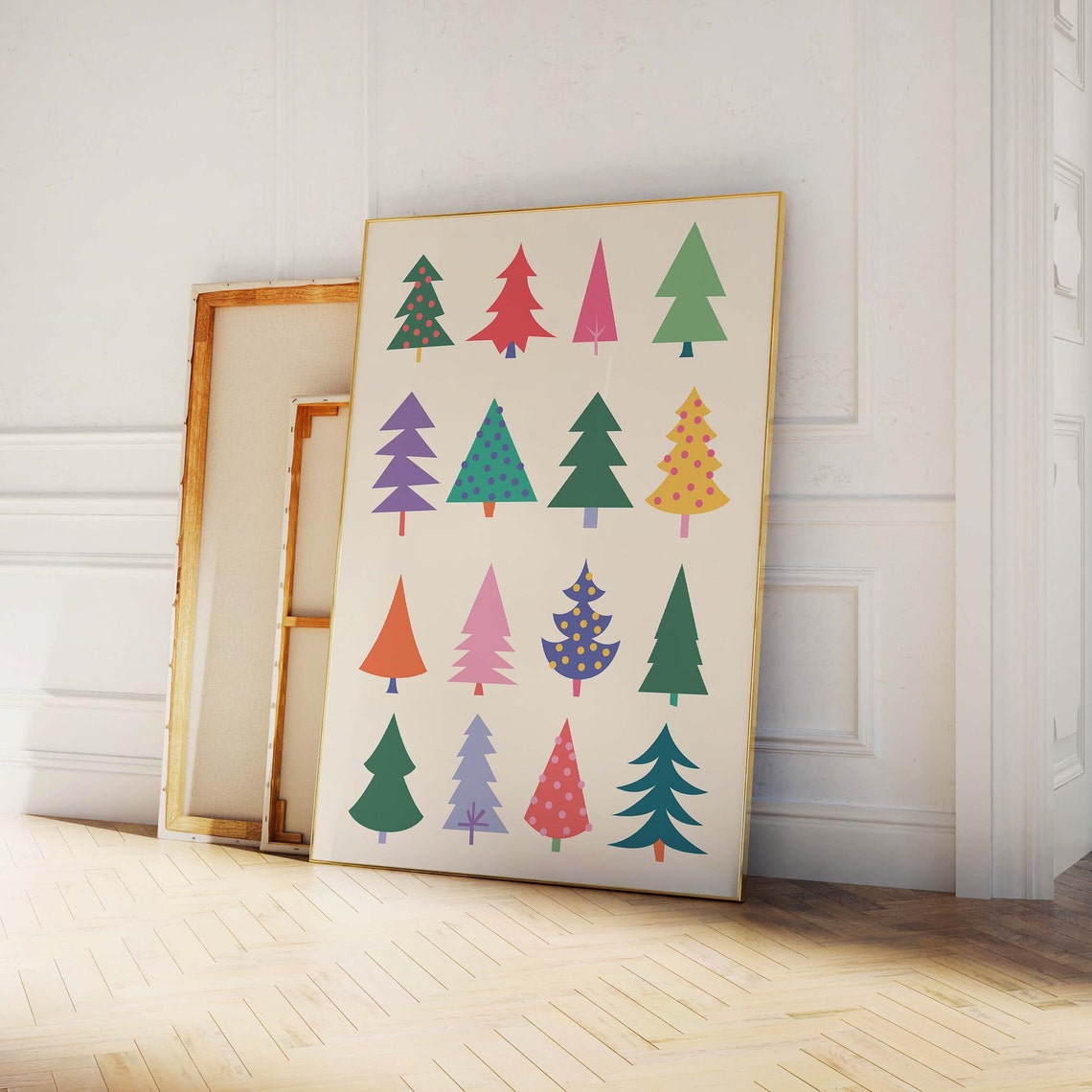 Colorful Christmas Trees Grid Modern Festive Holiday Art Poster - Image 6