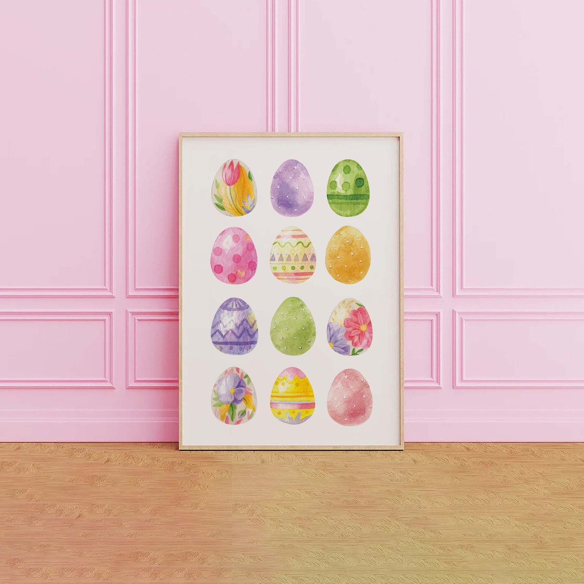 Easter Eggs Print Art Cute Watercolor Easter Art Print Pink Pastel Wall Art Trendy Easter Decor Spring Wall Decor - Image 3