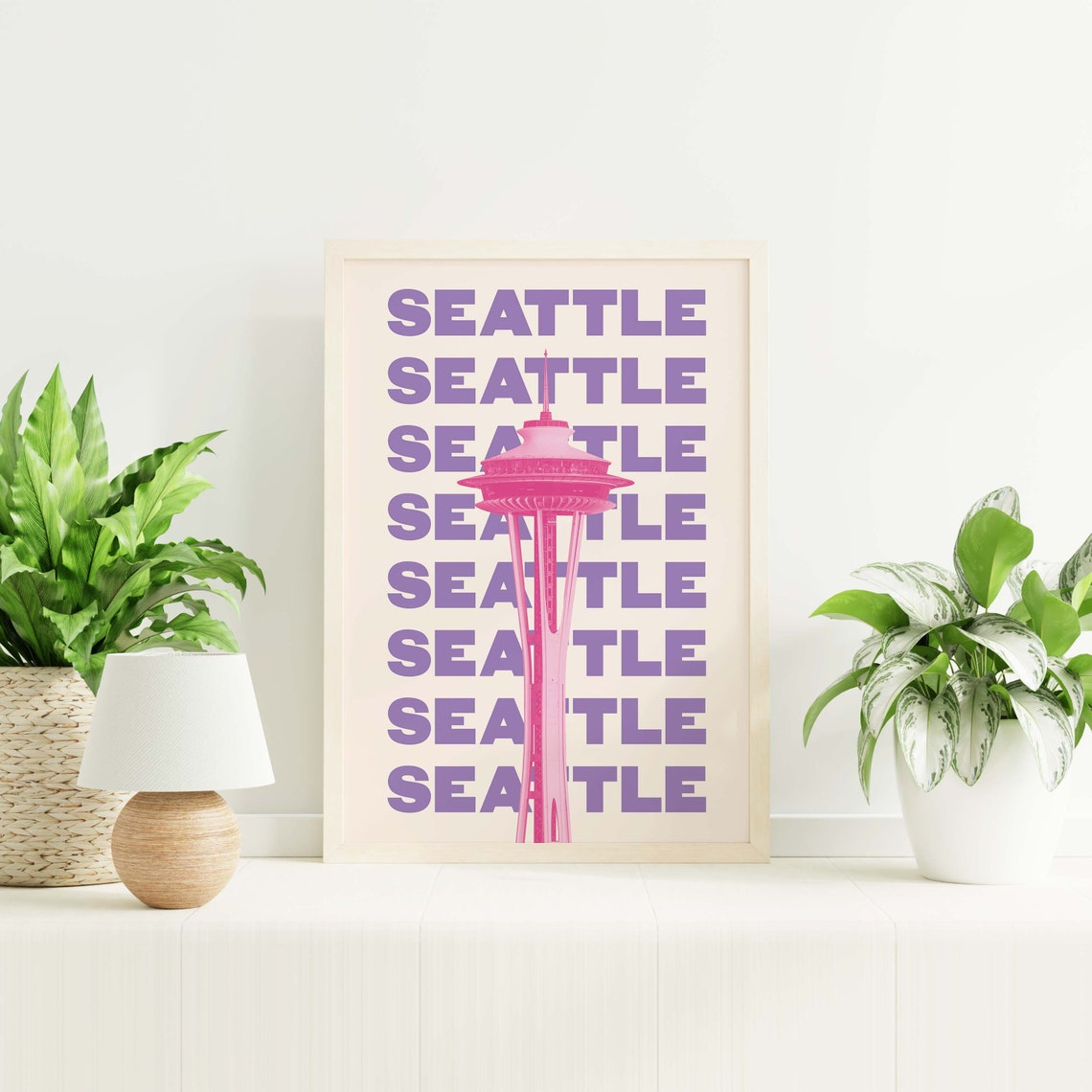 Seattle Space Needle Purple Pink Retro Bold Typography Travel Poster - Image 5