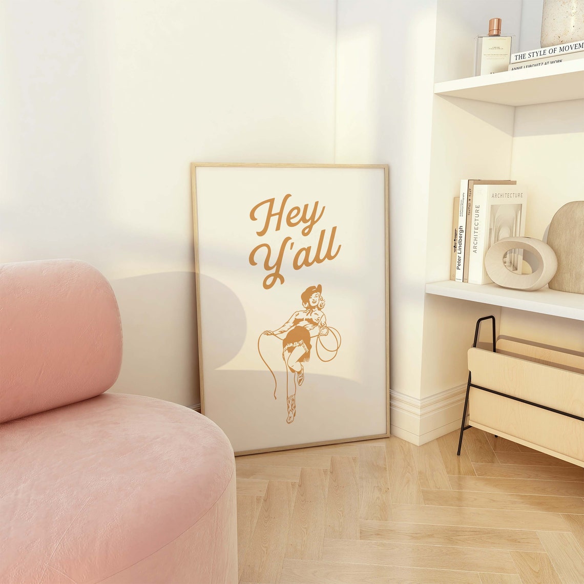 Hey Yall Print Art Retro Cowgirl Wall Art Country Western Art Print Neutral Art Print Trendy Pin Up Wall Art - Image 2