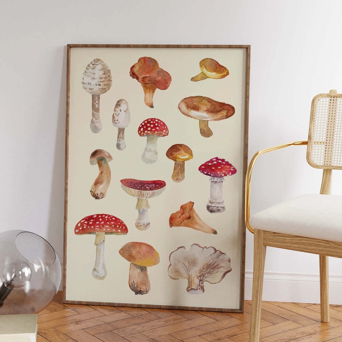 Watercolor Mushrooms Autumn Botanical Toadstool Wall Decor Poster