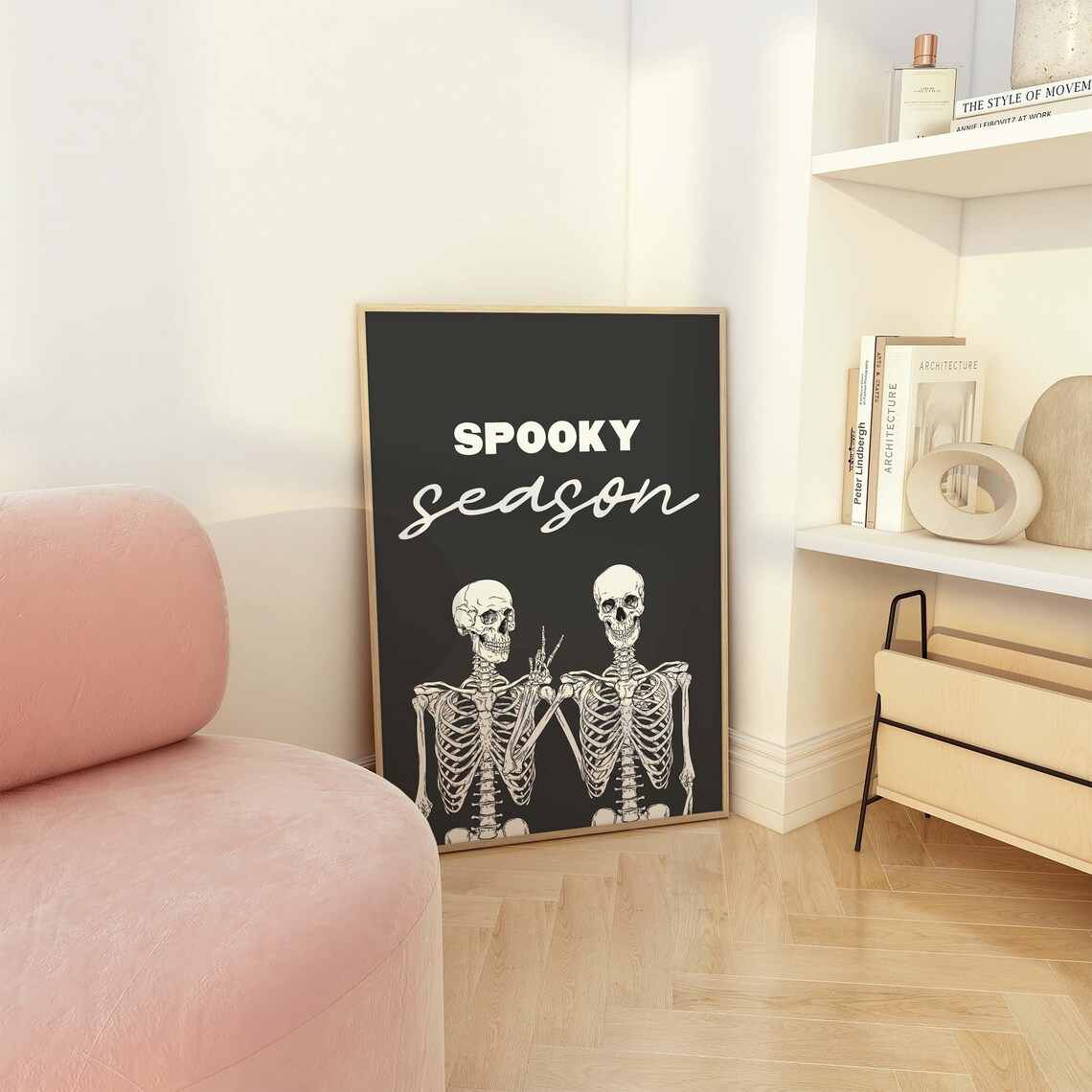 Spooky Season Skeletons Best Friends Peace Sign Black Halloween Poster - Image 3