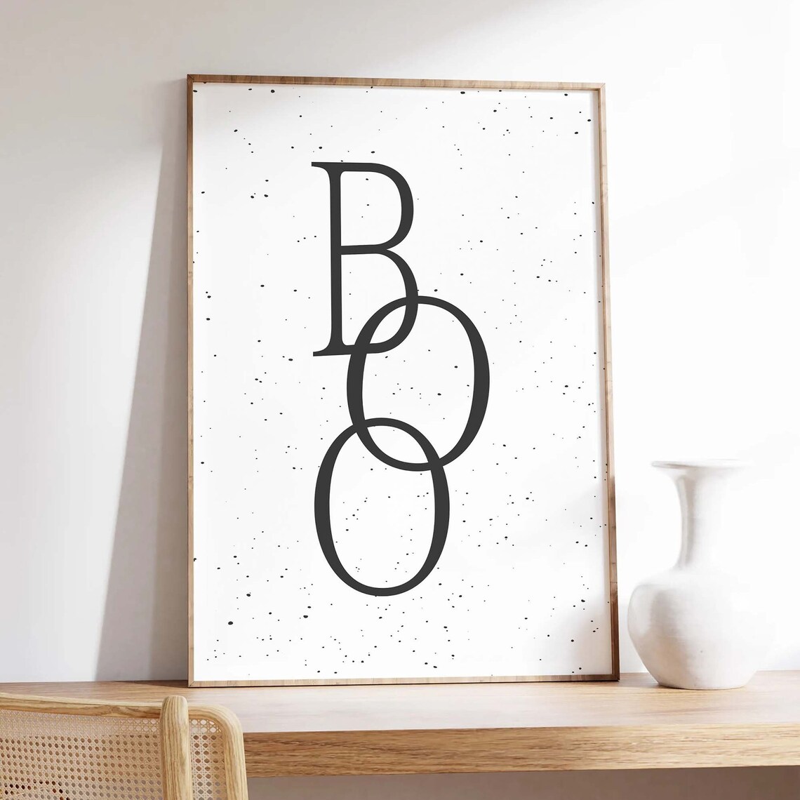 Boo Minimal Halloween Typography Speckled White Cream Art Poster - Image 3