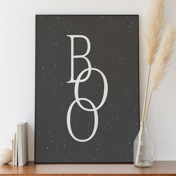 Boo Minimal Halloween Typography Starry Night Black Art Poster