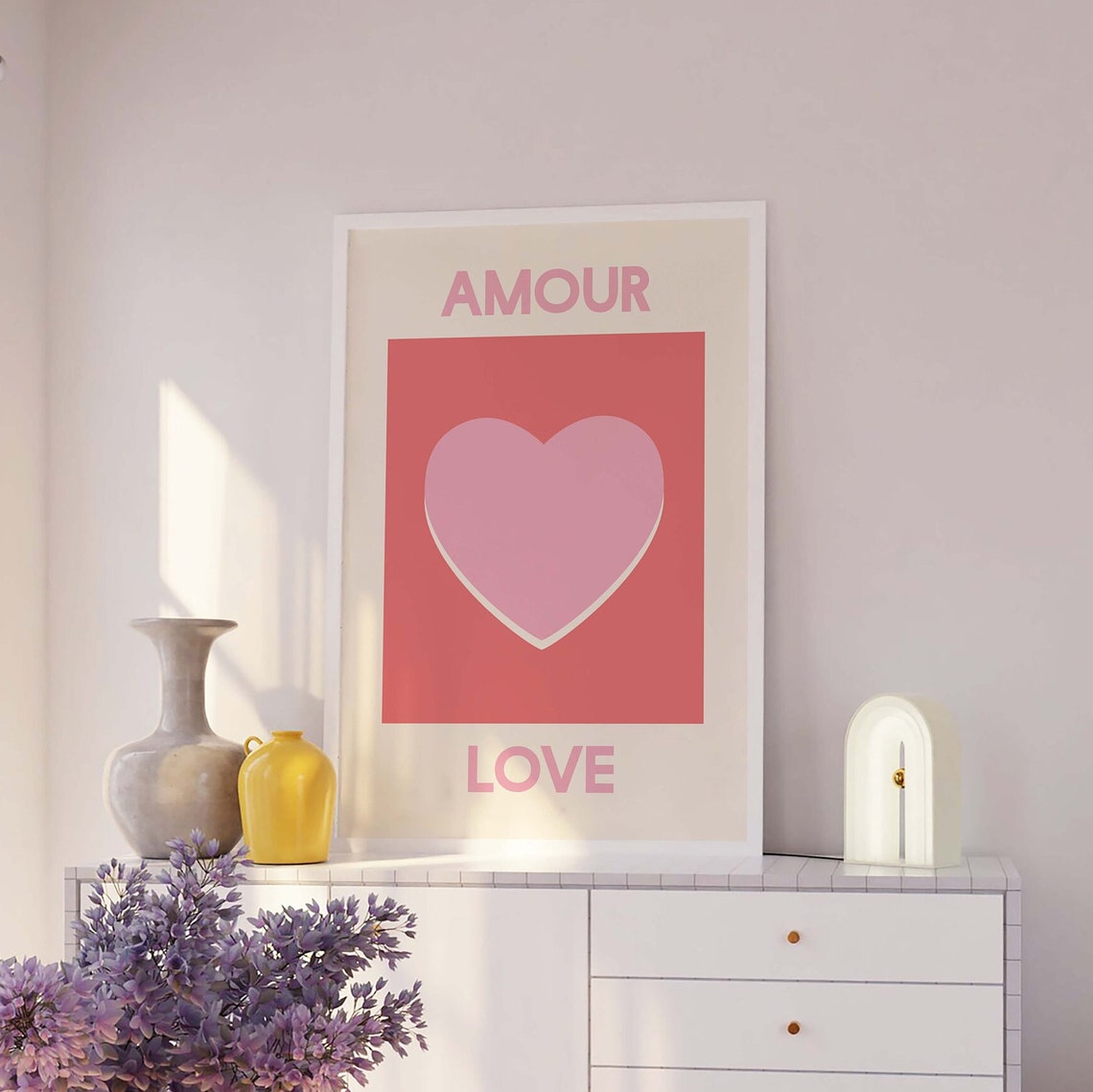 Amour Love Pink Heart Poster with Minimalist Retro Graphic Design - Image 3