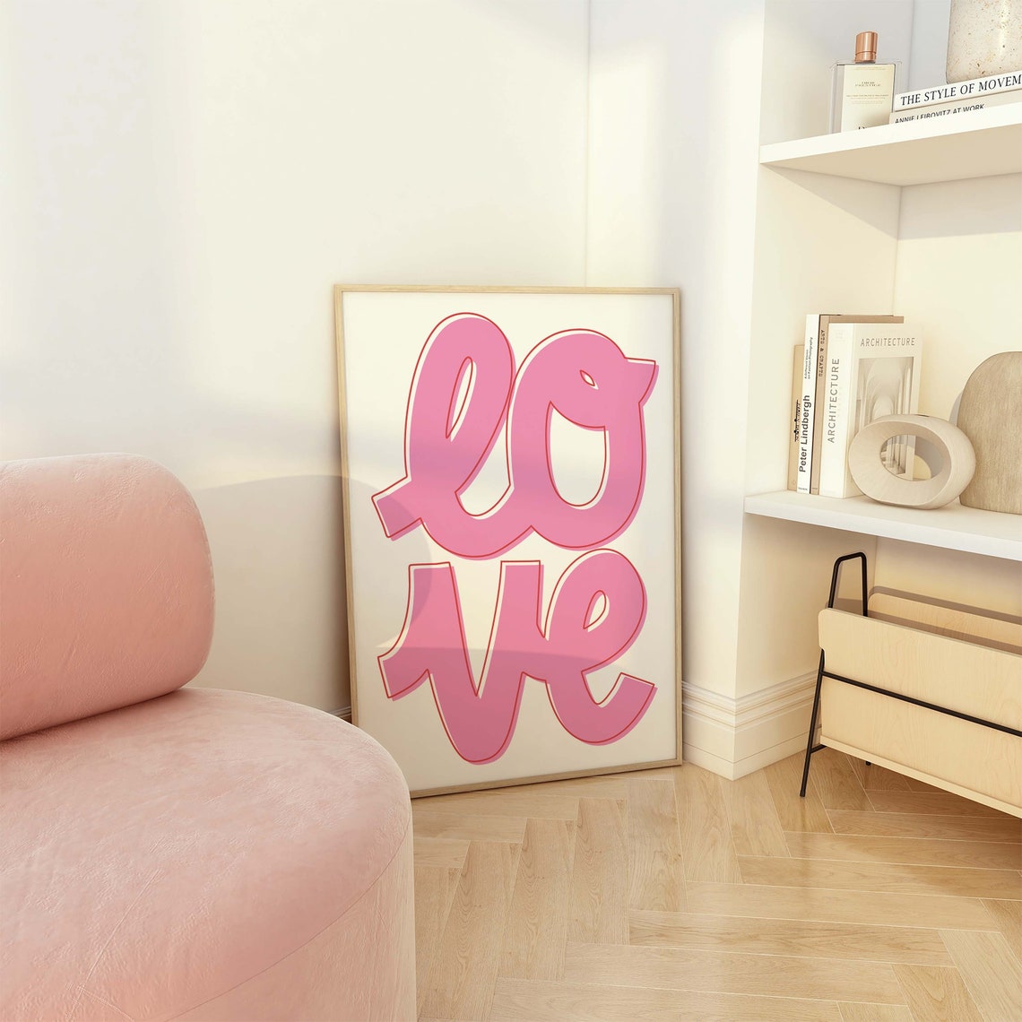 Love Script Typography Bold Pink Letters Romantic Wall Decor Poster - Image 3