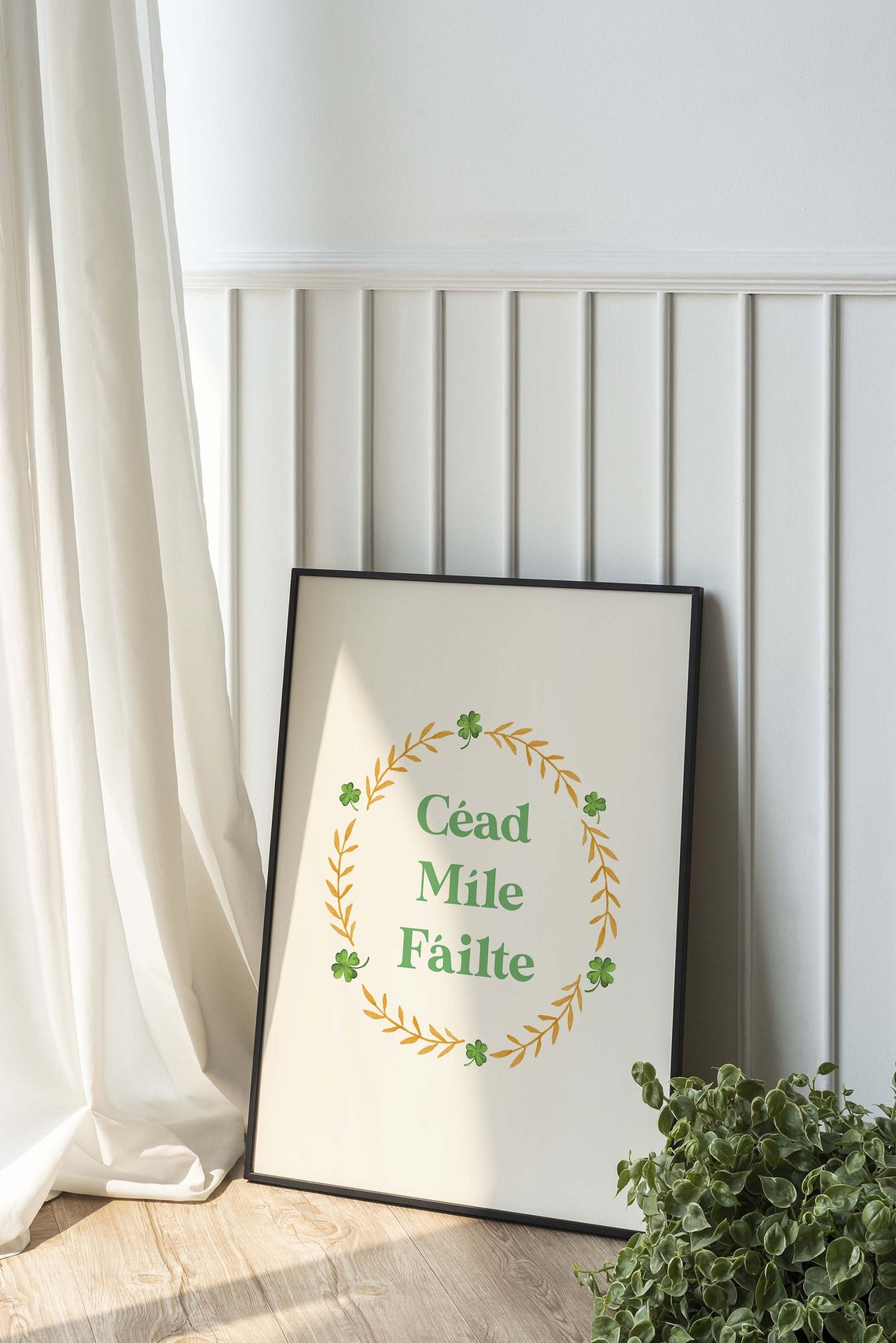 Cead Mile Failte Irish Welcome Cream Shamrock Gold Wreath Poster - Image 5