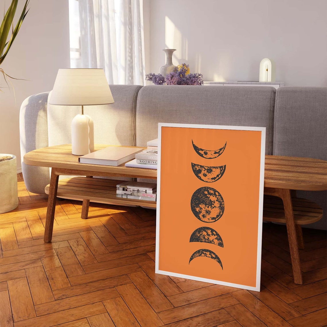 Moon Phases Column Orange Background Celestial Halloween Poster - Image 7