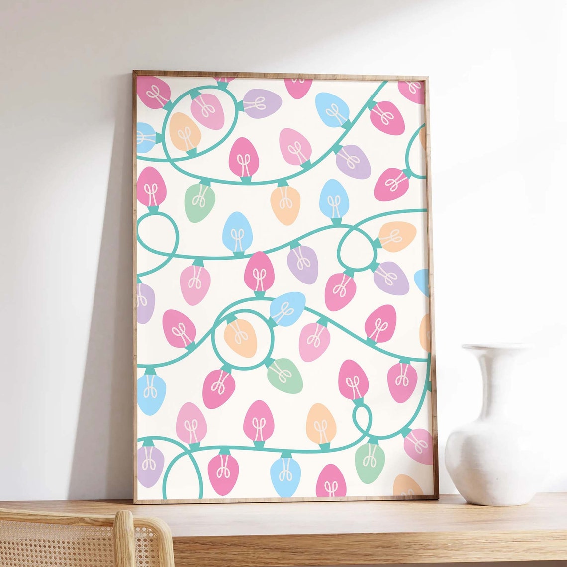 Pastel Christmas String Lights Colorful Holiday Decor Poster - Image 3