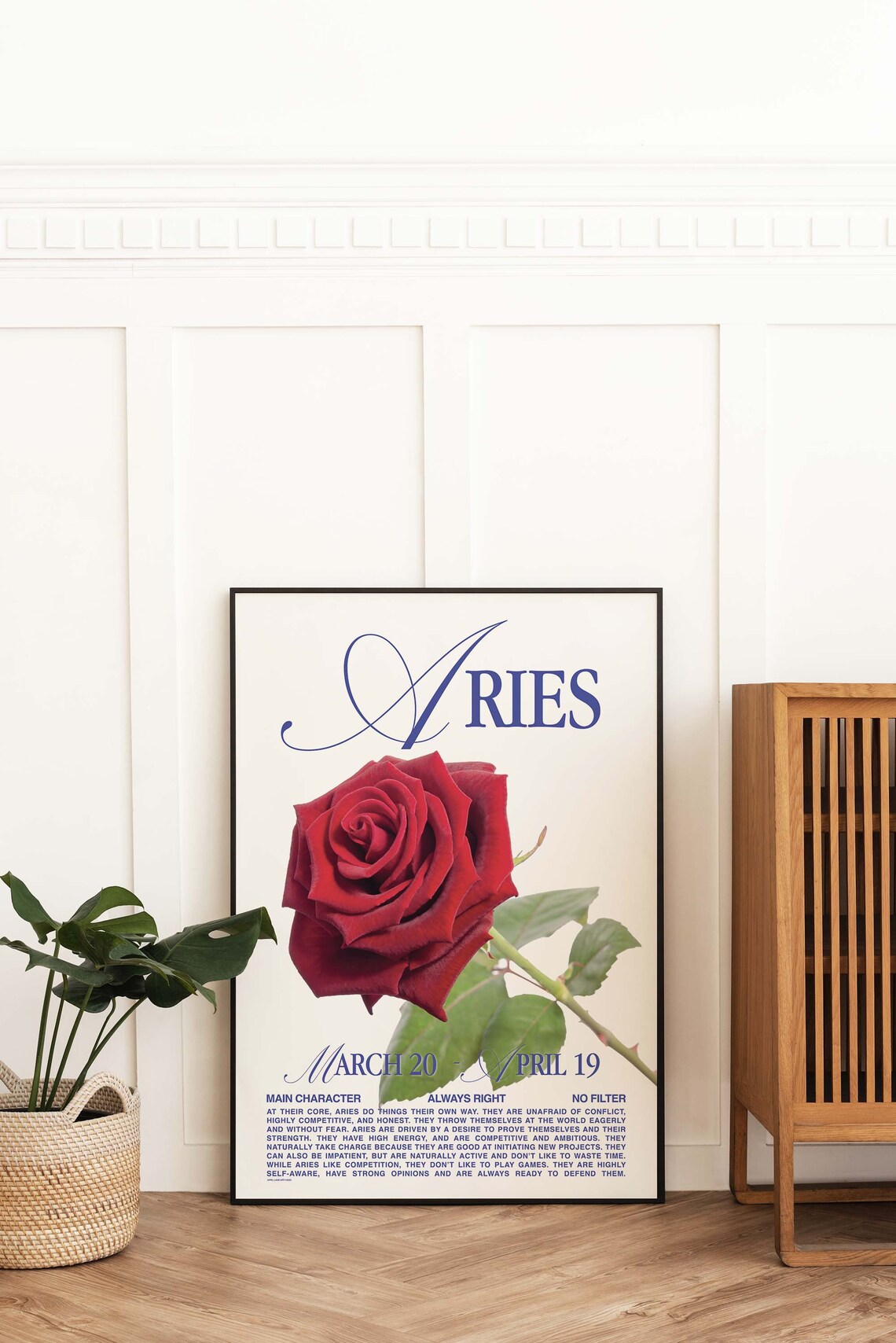 Aries Zodiac Sign Red Rose Retro Astrology Star Sign Personality Poster - Image 3