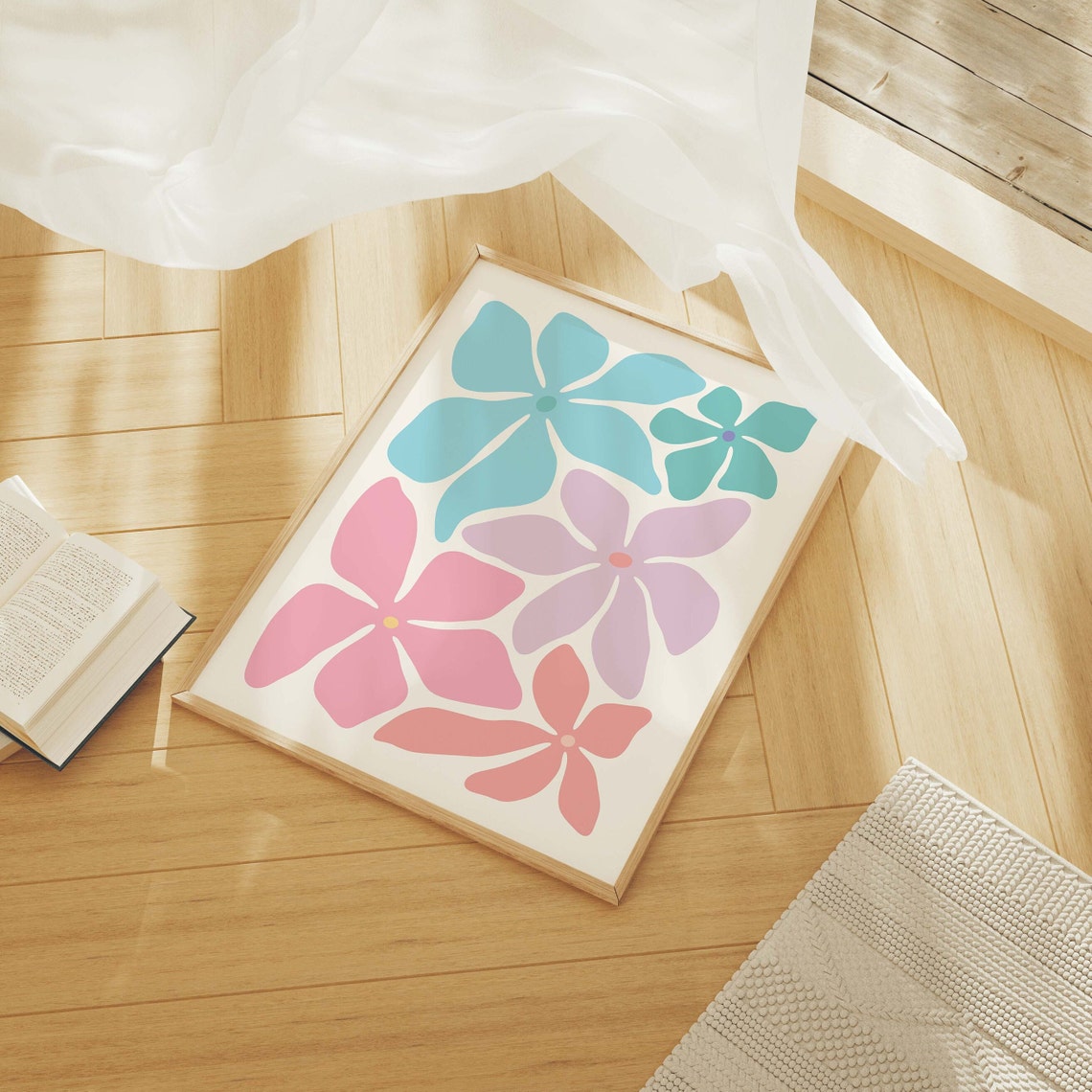 Pastel Abstract Flower Blob Retro Botanical Art Poster In Teal - Image 2