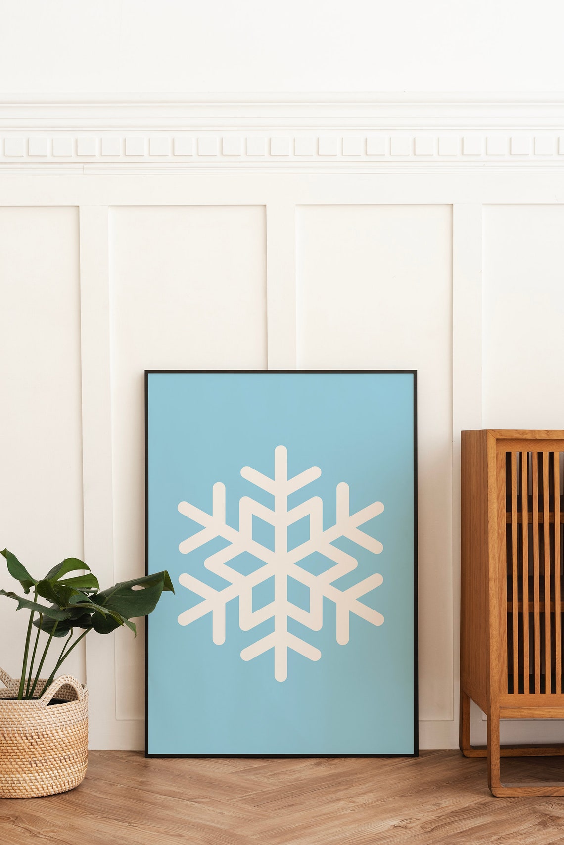 Blue Snowflake Print Art Cute Christmas Decor Blue Winter Holiday Wall Art - Image 5