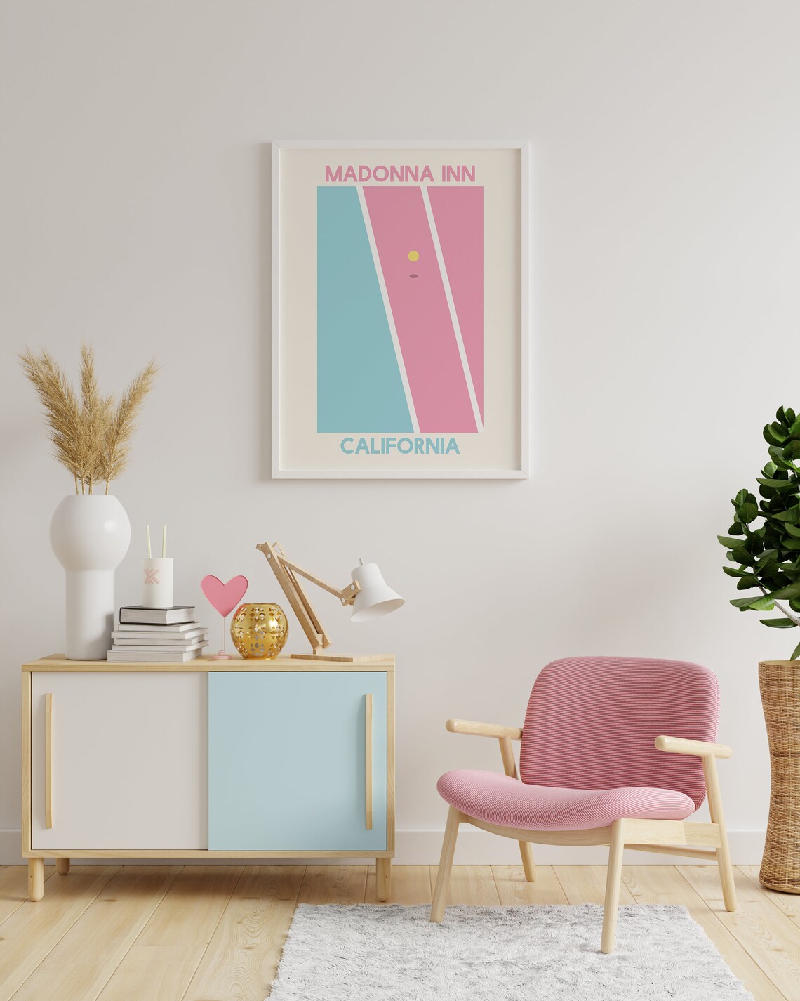 Madonna Inn California Pastel Tennis Court Pink Blue Art Poster - Image 2