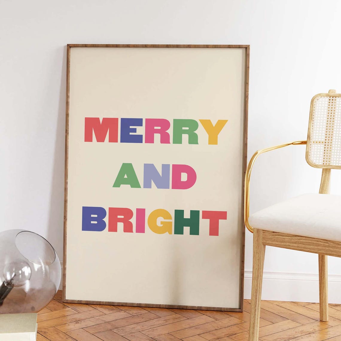 Merry And Bright Rainbow Letters Christmas Typography Wall Poster - Image 3