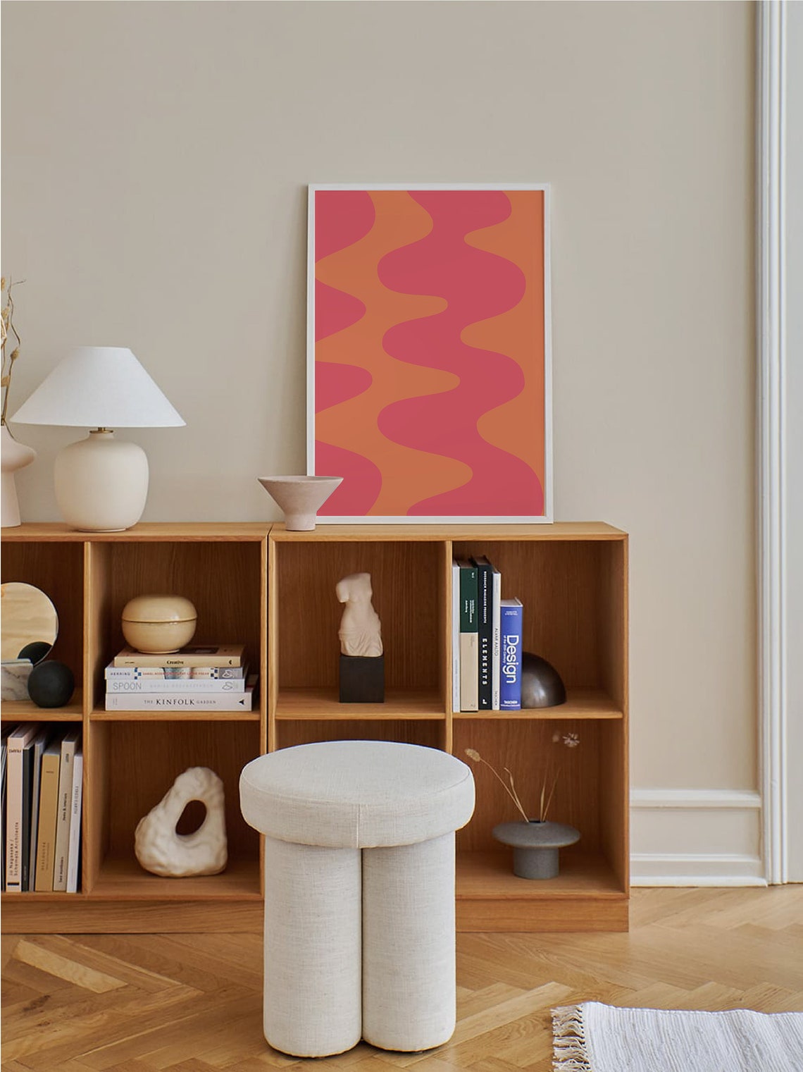 Burnt Orange Coral Groovy Wavy Lines Warm Retro Abstract Poster - Image 4