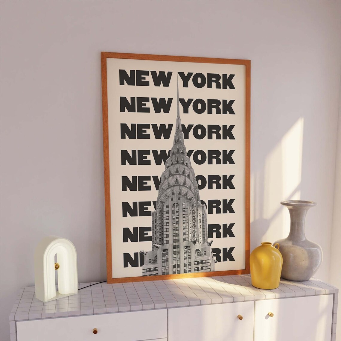 New York Chrysler Building Black White Repeat Typography Travel Poster - Image 3