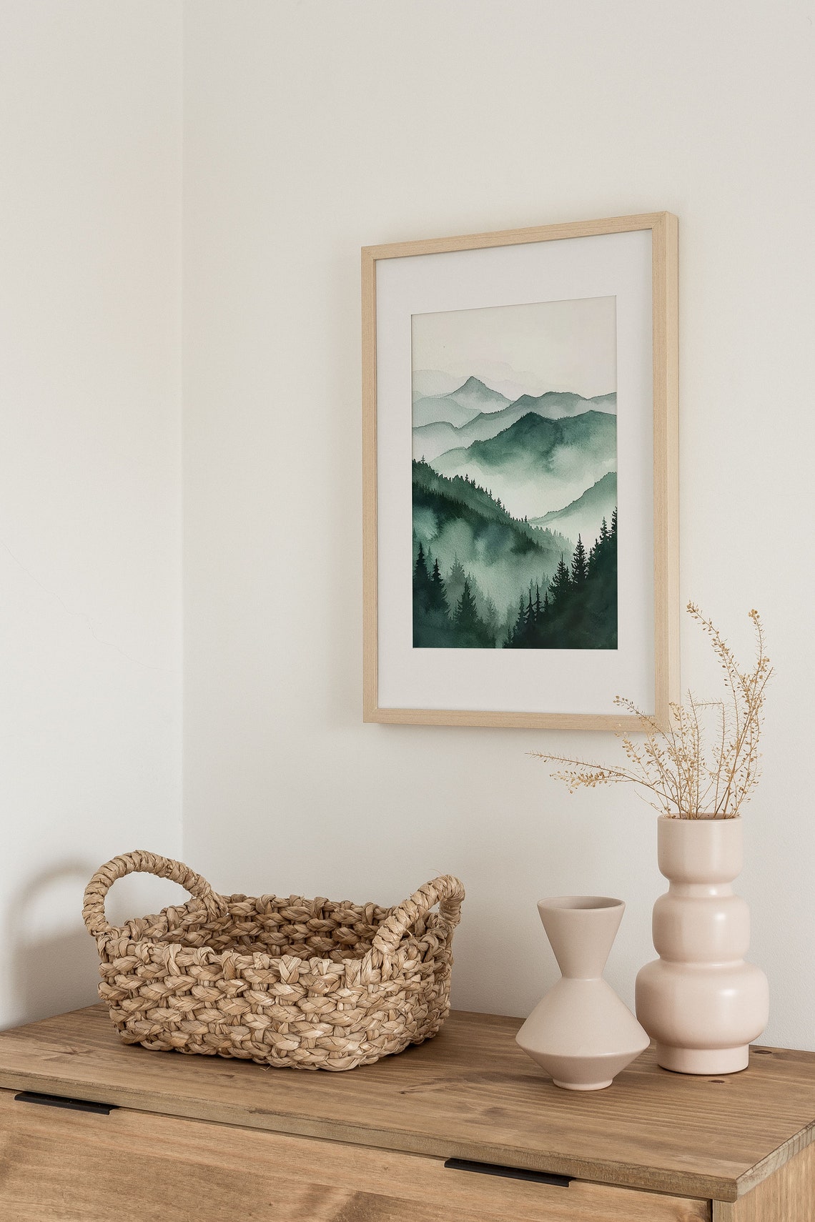 Smoky Green Mountain Layers with Pine Forests Watercolor Poster - Image 4
