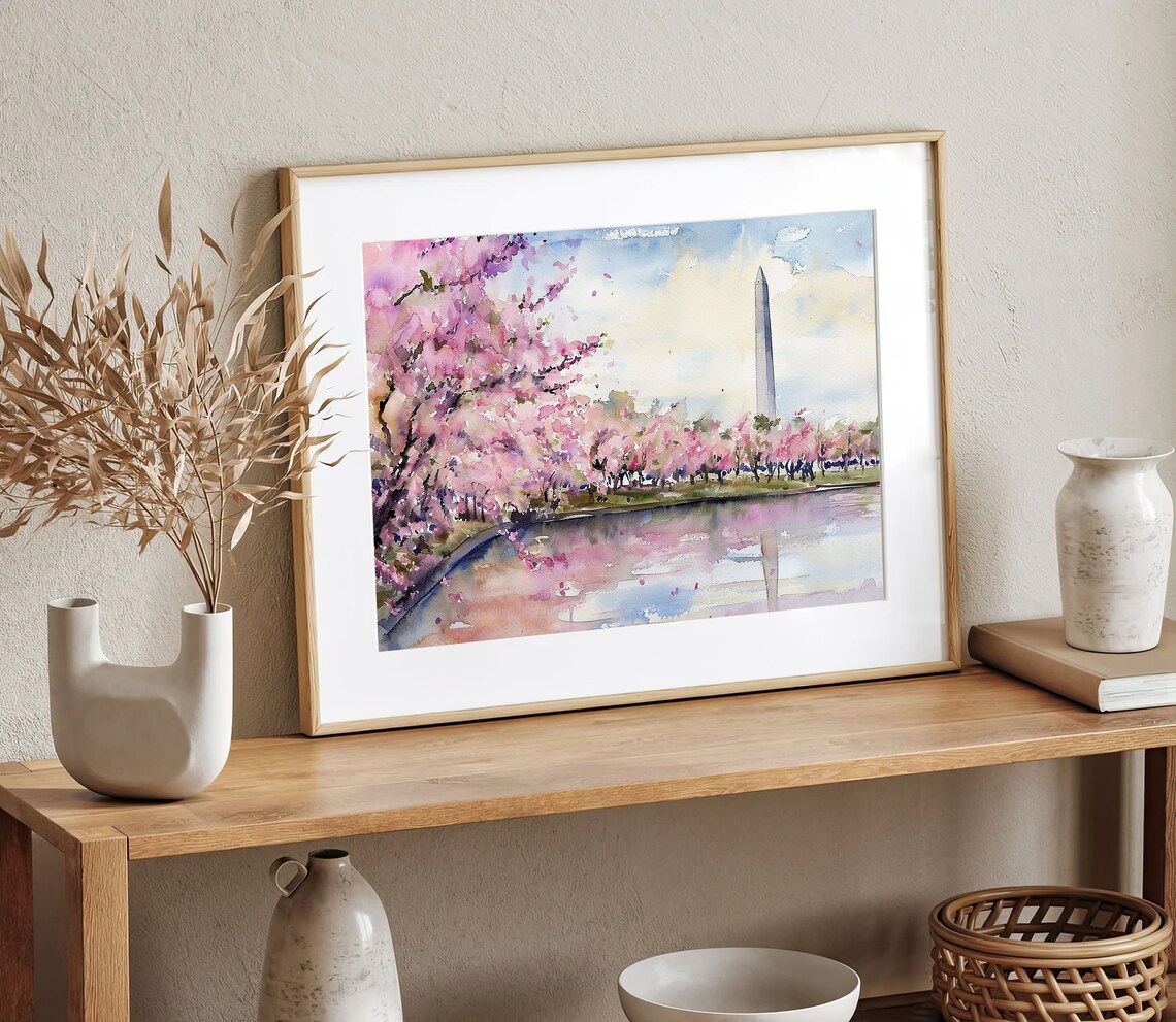 Washington Monument Painting Watercolor Art Print - Image 3
