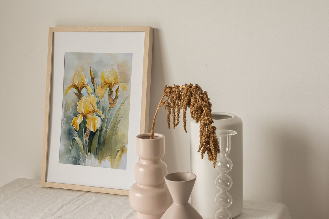 Yellow Irises Watercolor Art Print, Floral Botanical - Image 4