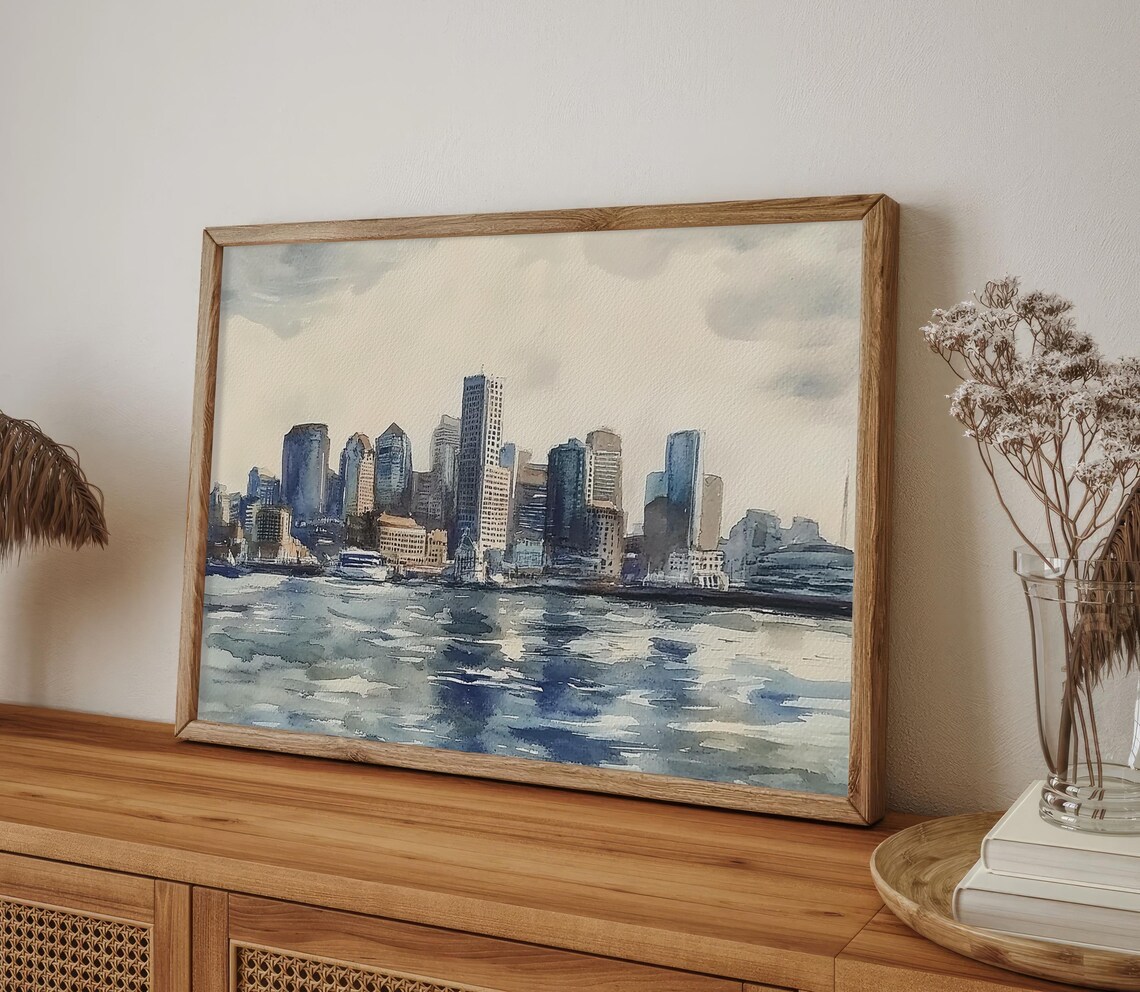 Boston Watercolor Cityscape Art Print, Skyline Poster - Image 4