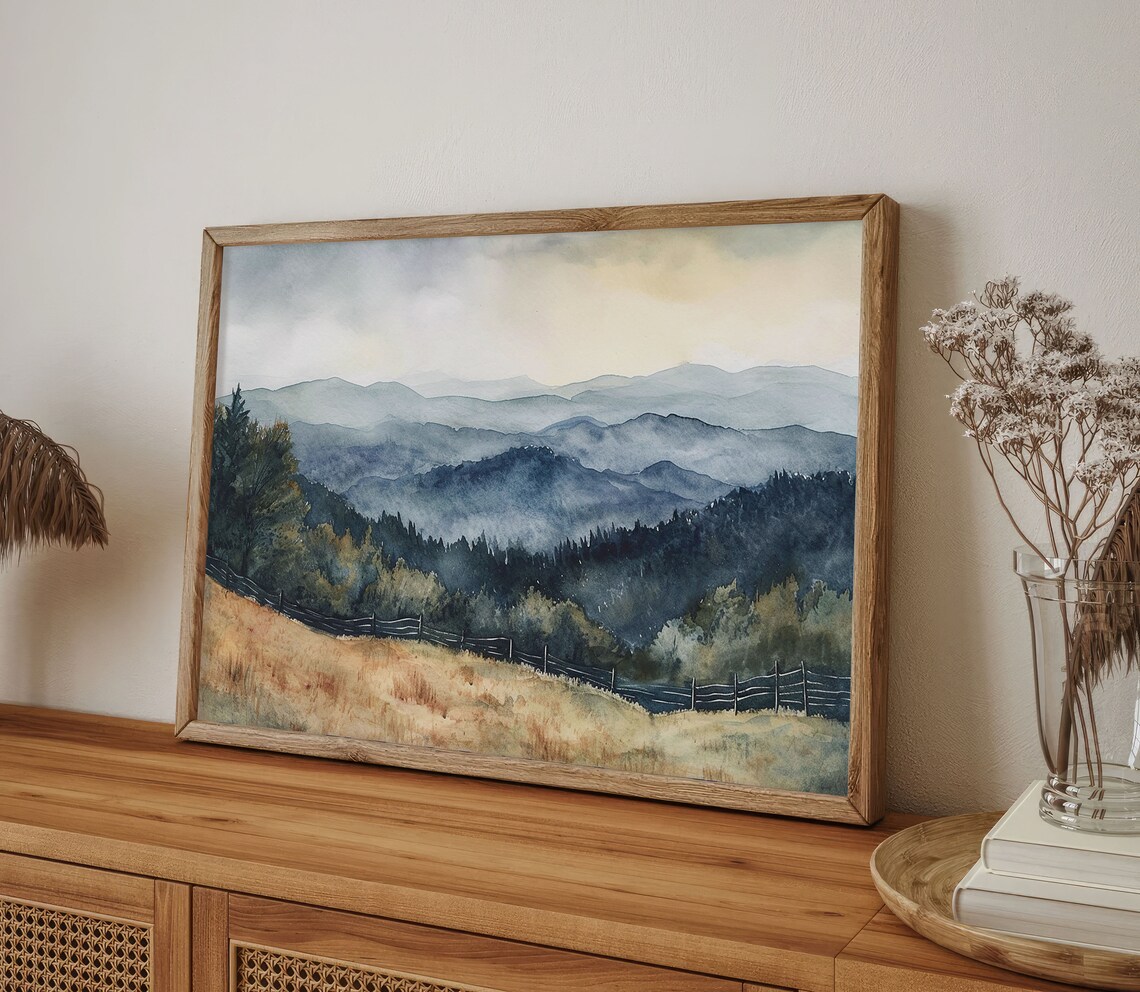 Appalachian Mountains Evergreen Forest Watercolor Art Print - Image 4